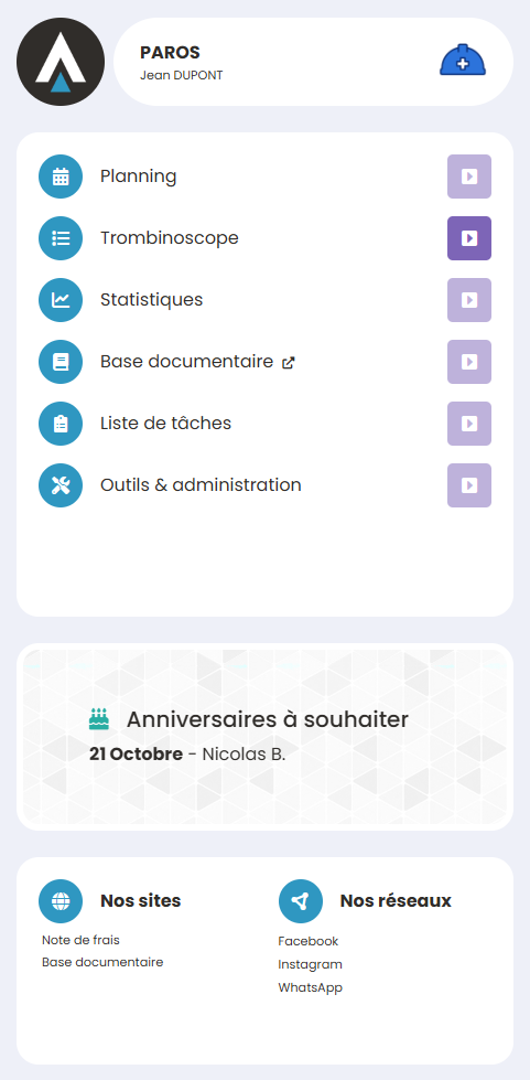 Mockup du menu PAROS